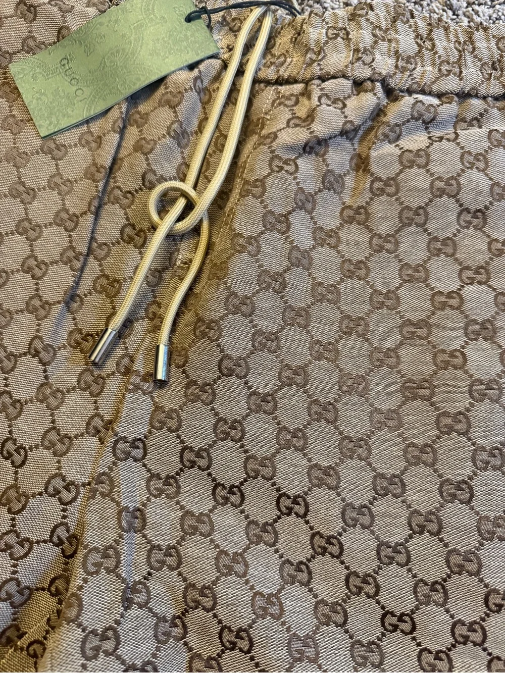 Gucci Tan GG Monogram Hybrid Shorts with Drawstring
